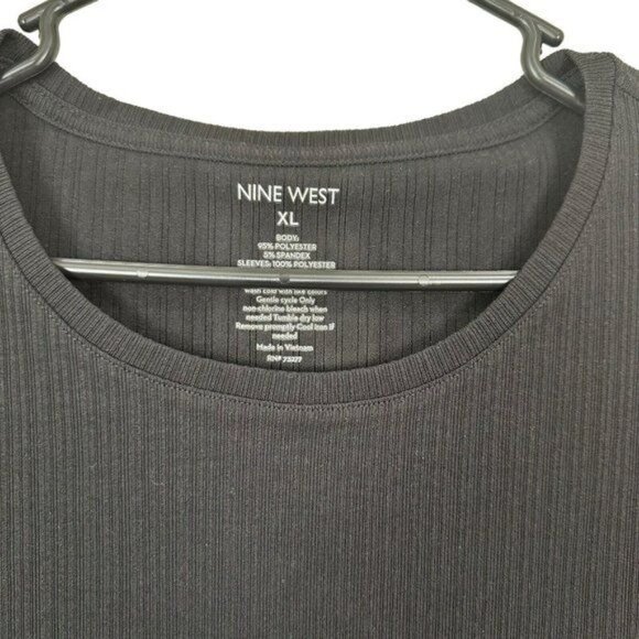 Nine West Women SZ XL Black Long Sheer Sleeves Top Blouse. Stretch Basic - Picture 5 of 10